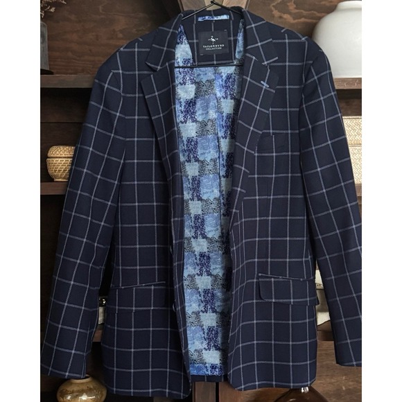 TAILORBYRD Mens 42R Blue Windowpane Blazer Sport Coat Jacket - Picture 3 of 8